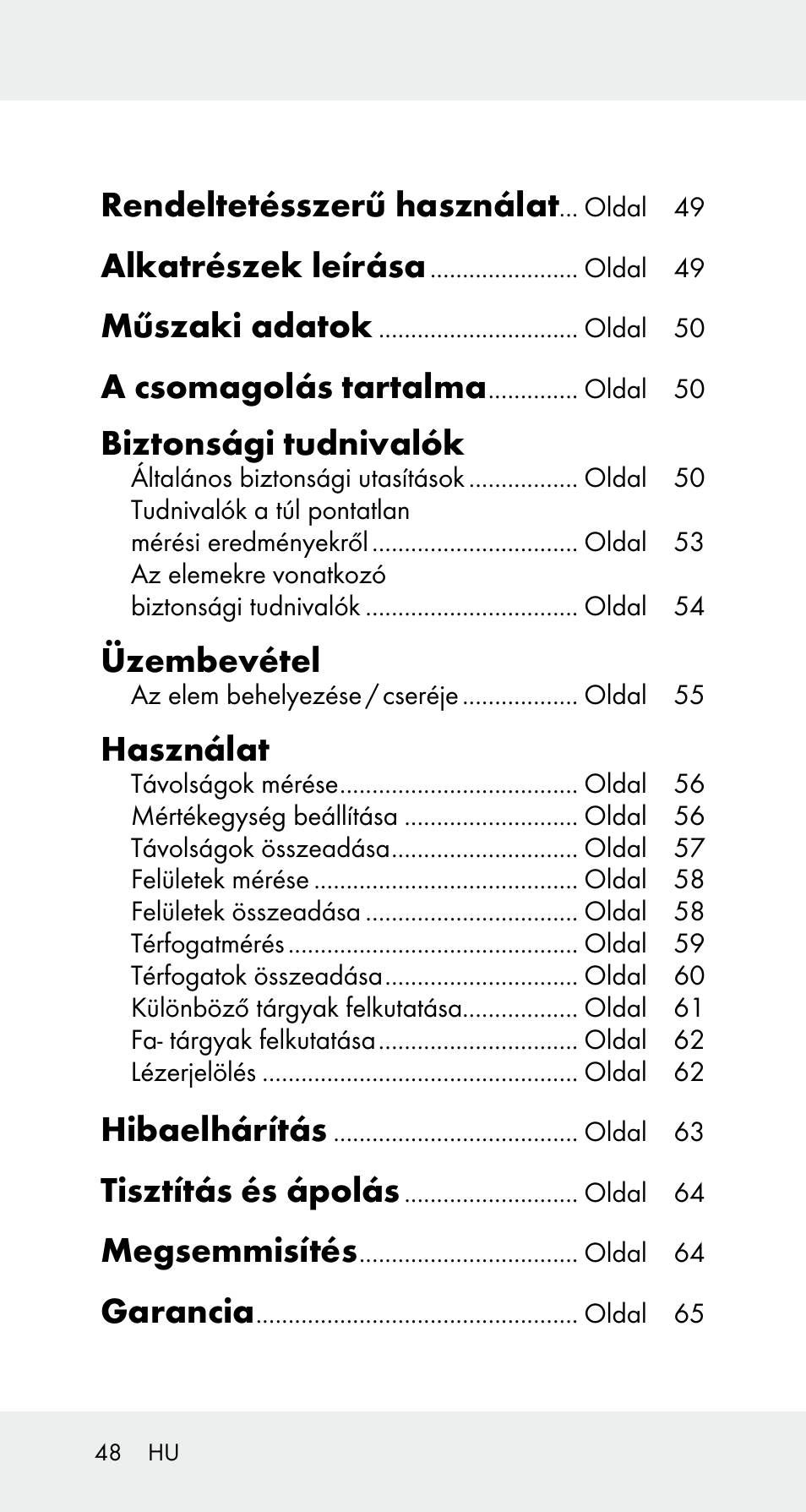 Rendeltetésszerű használat, Alkatrészek leírása, Műszaki adatok | A csomagolás tartalma, Biztonsági tudnivalók, Üzembevétel, Használat, Hibaelhárítás, Tisztítás és ápolás, Megsemmisítés | Powerfix Z32114 User Manual | Page 48 / 142