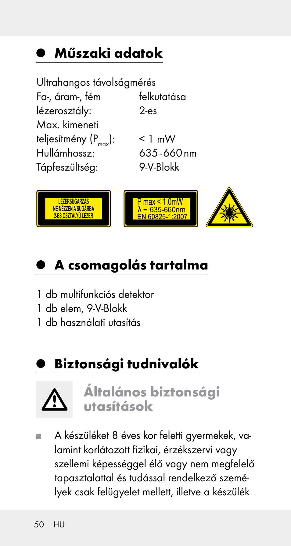 Műszaki adatok, A csomagolás tartalma | Powerfix Z32114 User Manual | Page 50 / 142