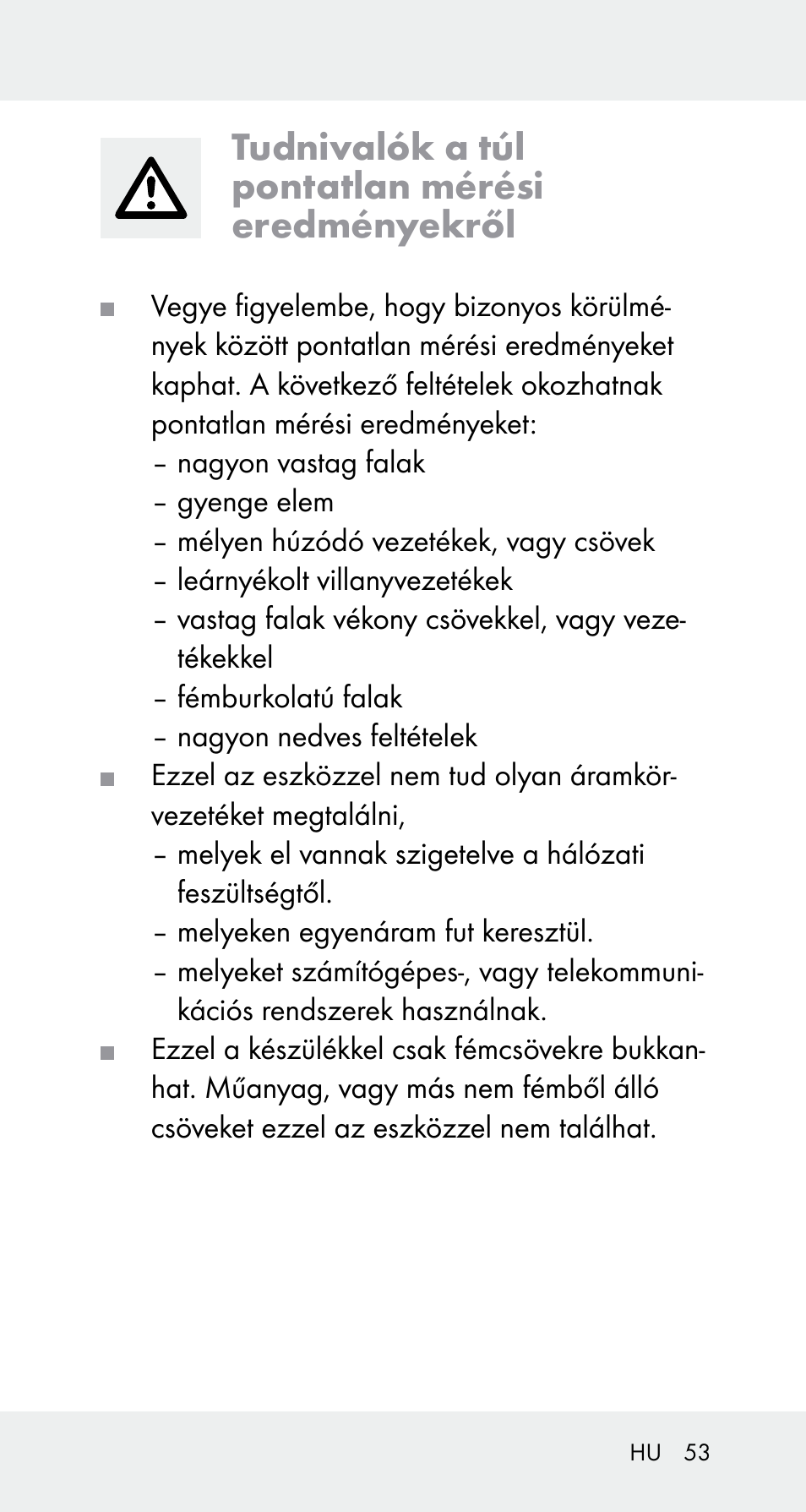 Tudnivalók a túl pontatlan mérési eredményekről | Powerfix Z32114 User Manual | Page 53 / 142