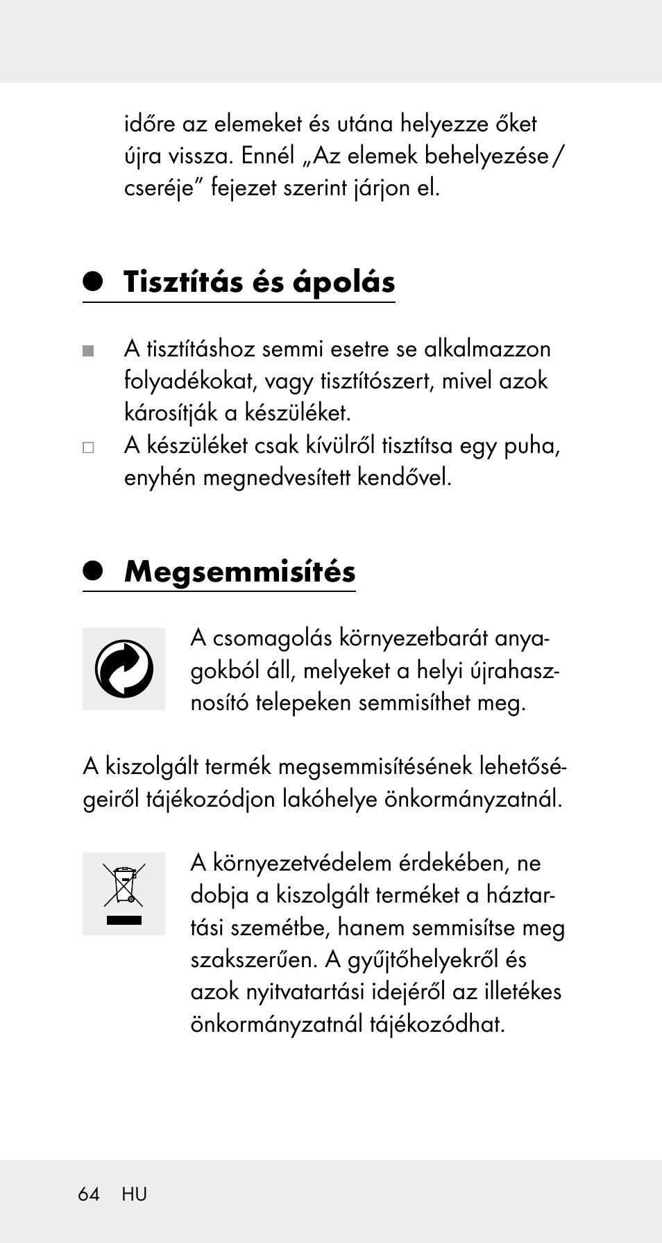 Tisztítás és ápolás, Megsemmisítés | Powerfix Z32114 User Manual | Page 64 / 142