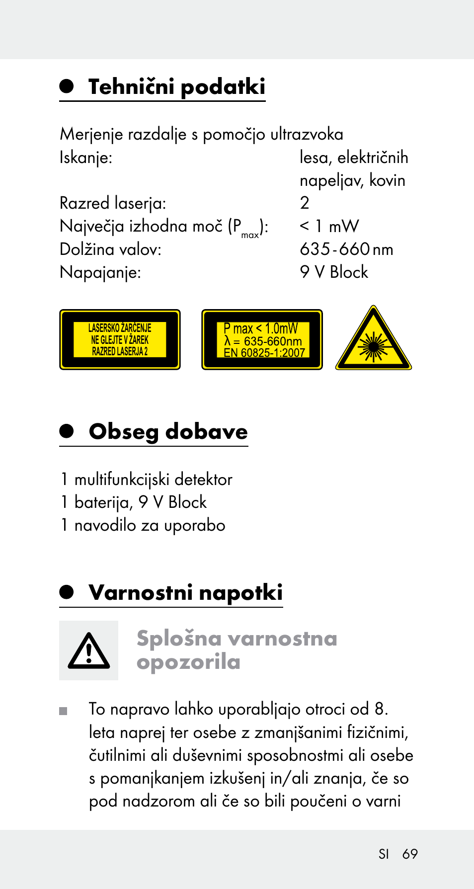 Tehnični podatki, Obseg dobave, Varnostni napotki splošna varnostna opozorila | Powerfix Z32114 User Manual | Page 69 / 142