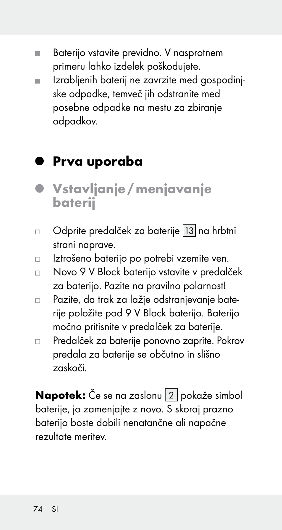 Prva uporaba vstavljanje / menjavanje baterij | Powerfix Z32114 User Manual | Page 74 / 142