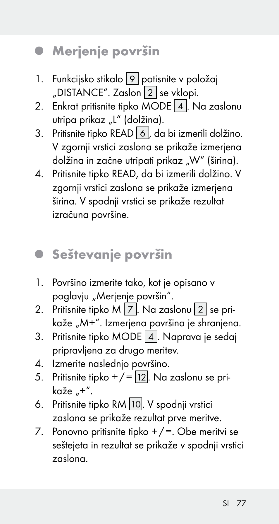 Merjenje površin, Seštevanje površin | Powerfix Z32114 User Manual | Page 77 / 142