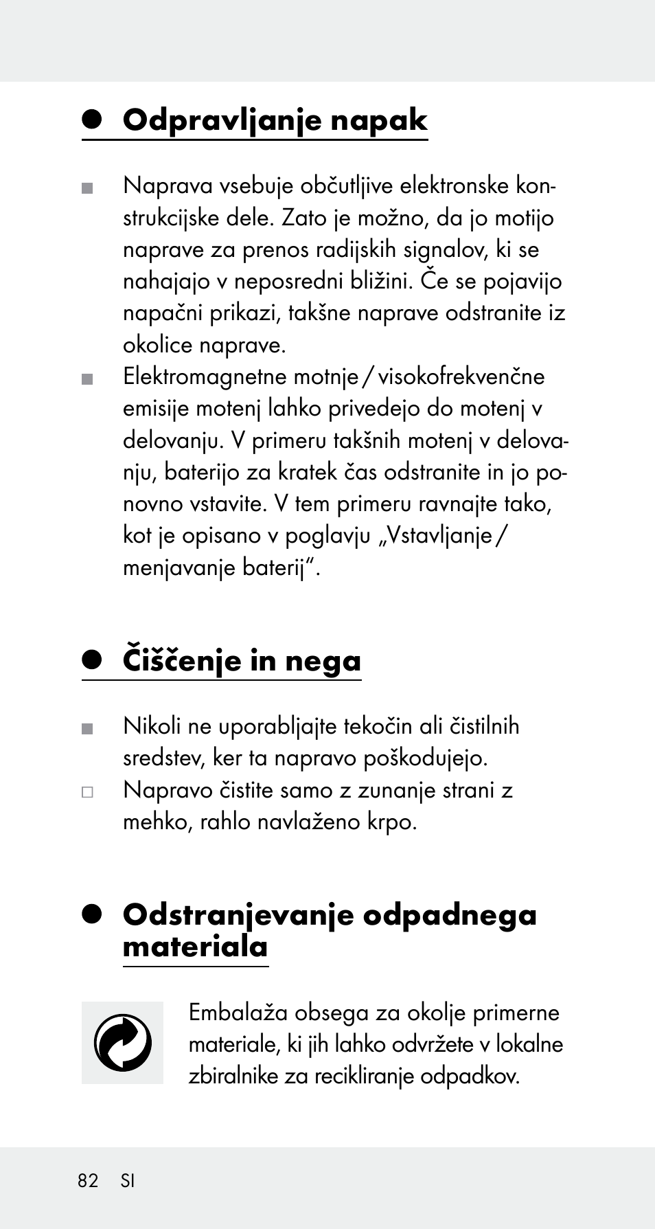 Odpravljanje napak, Čiščenje in nega, Odstranjevanje odpadnega materiala | Powerfix Z32114 User Manual | Page 82 / 142