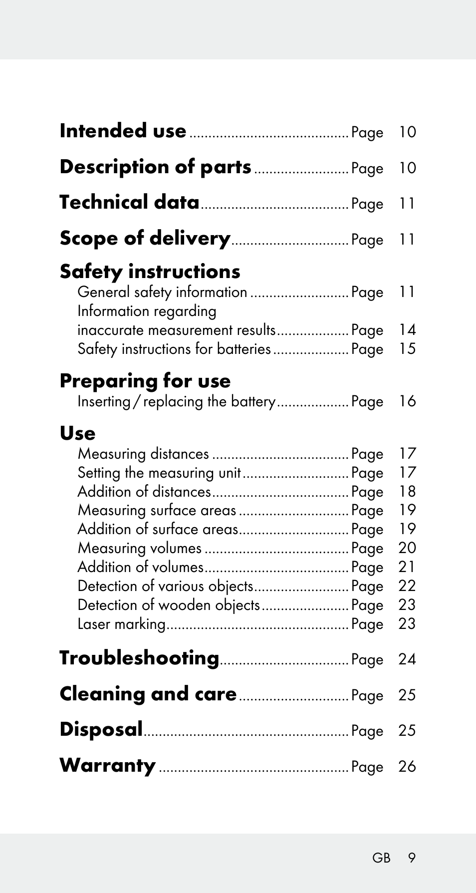 Intended use, Description of parts, Technical data | Scope of delivery, Safety instructions, Preparing for use, Troubleshooting, Cleaning and care, Disposal, Warranty | Powerfix Z32114 User Manual | Page 9 / 142