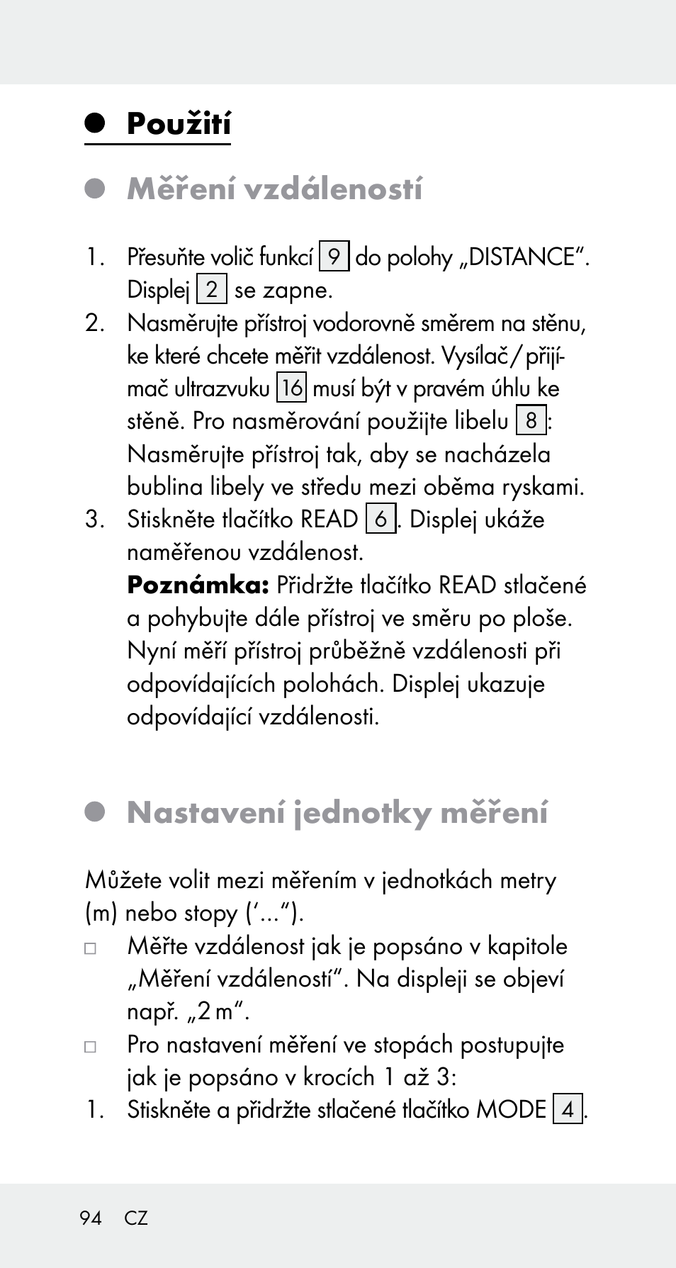Použití měření vzdáleností, Nastavení jednotky měření | Powerfix Z32114 User Manual | Page 94 / 142