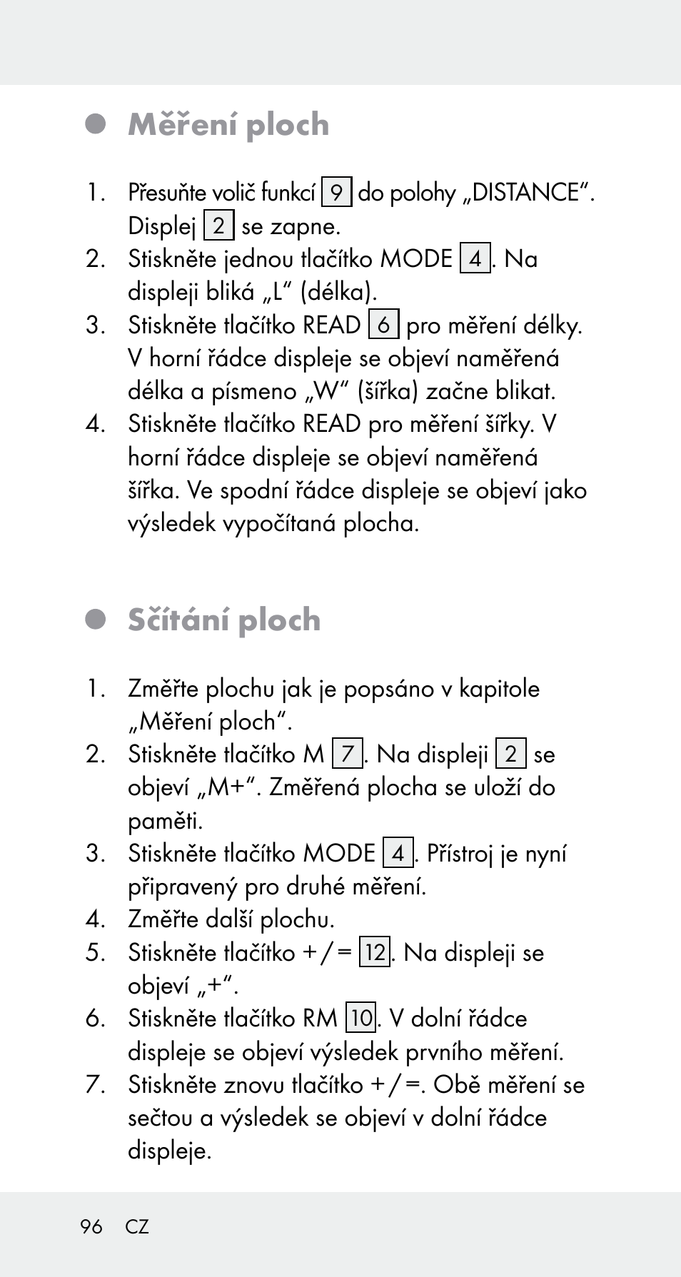 Měření ploch, Sčítání ploch | Powerfix Z32114 User Manual | Page 96 / 142