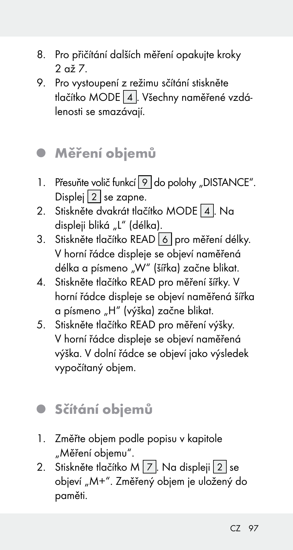Měření objemů, Sčítání objemů | Powerfix Z32114 User Manual | Page 97 / 142