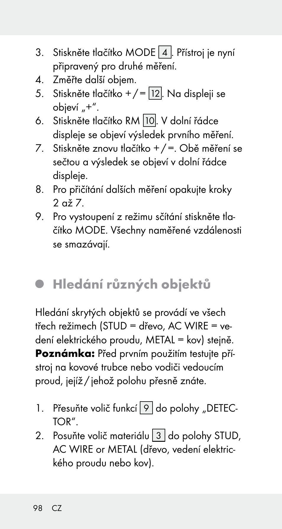 Hledání různých objektů | Powerfix Z32114 User Manual | Page 98 / 142