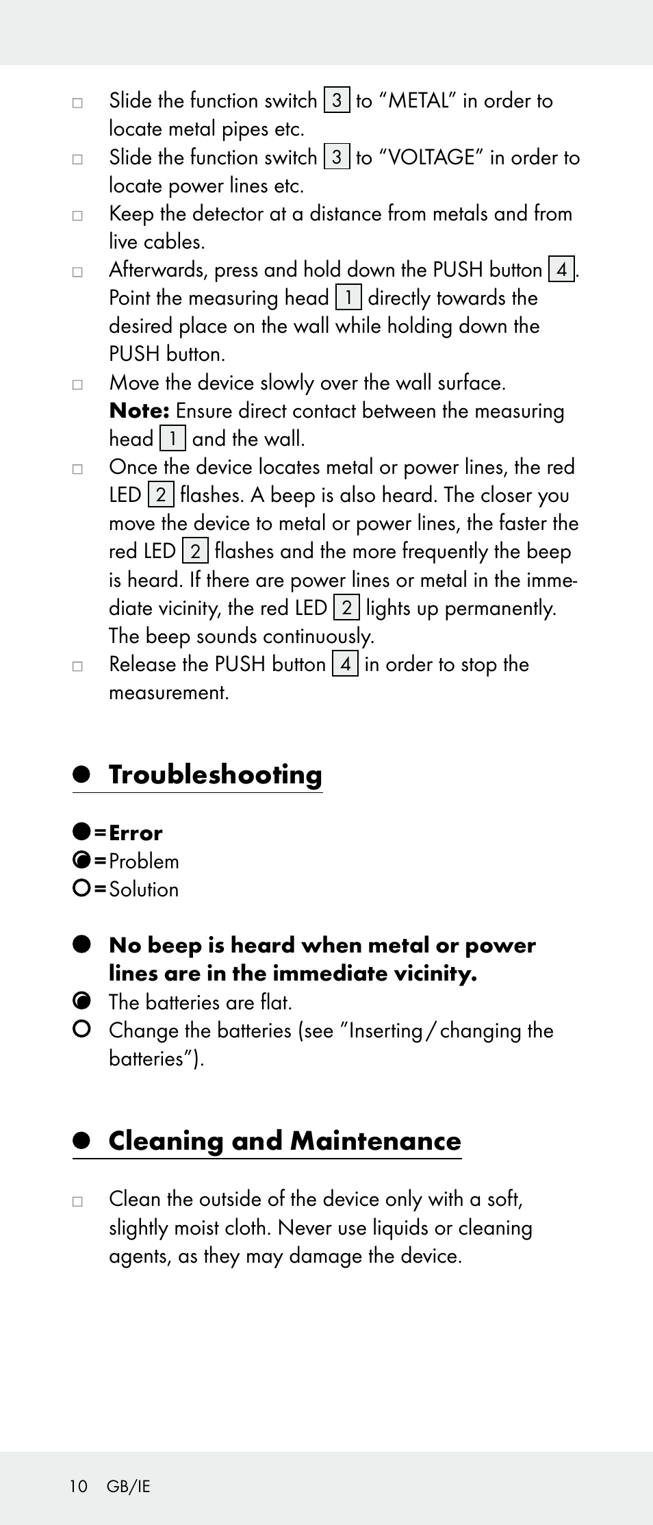 Troubleshooting, Cleaning and maintenance | Powerfix Z31385A User Manual | Page 10 / 49