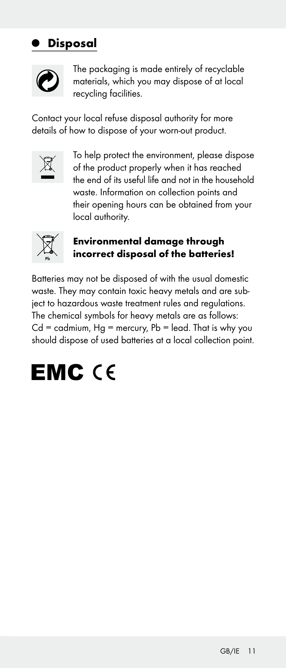 Disposal | Powerfix Z31385A User Manual | Page 11 / 49