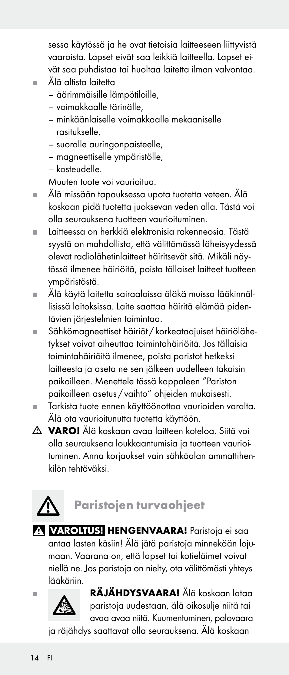 Paristojen turvaohjeet | Powerfix Z31385A User Manual | Page 14 / 49