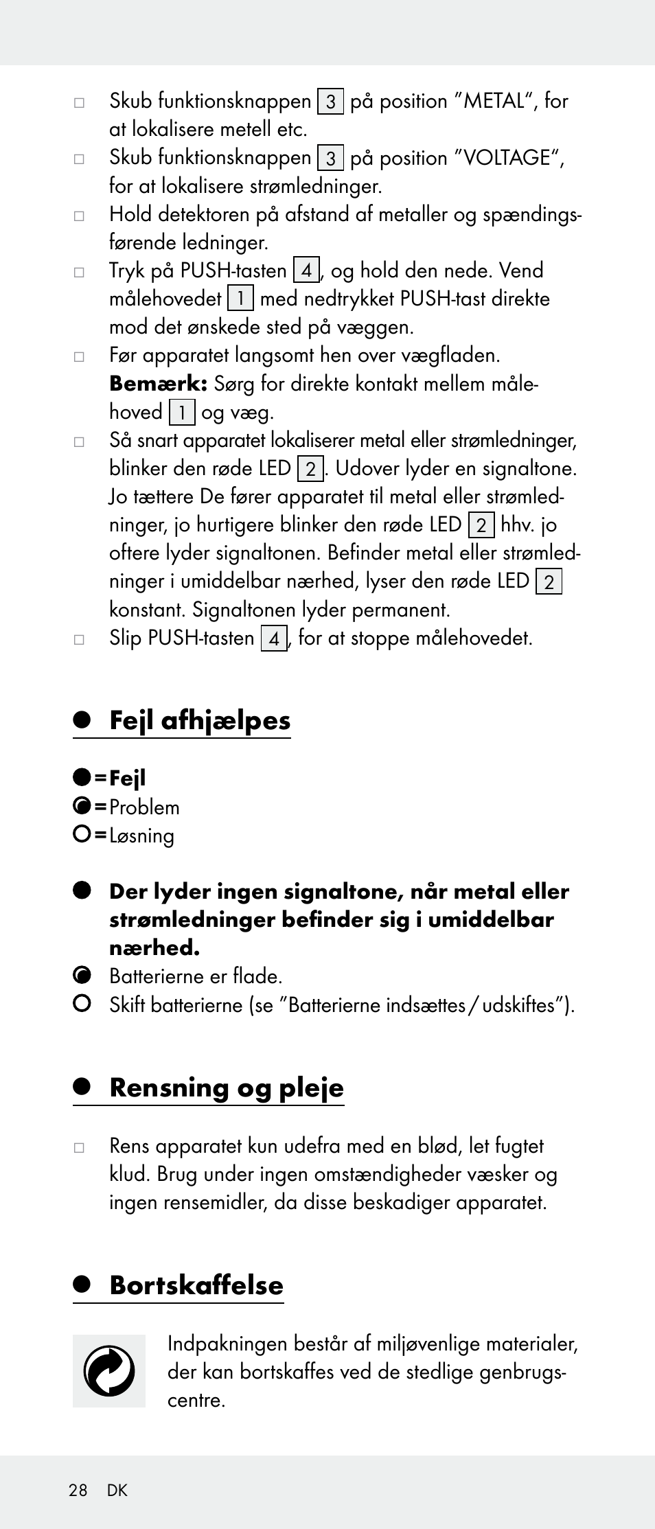 Fejl afhjælpes, Rensning og pleje, Bortskaffelse | Powerfix Z31385A User Manual | Page 28 / 49