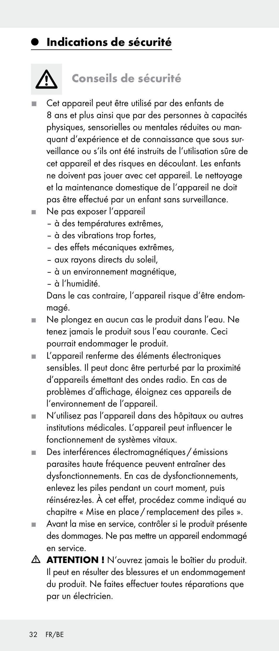 Indications de sécurité conseils de sécurité | Powerfix Z31385A User Manual | Page 32 / 49