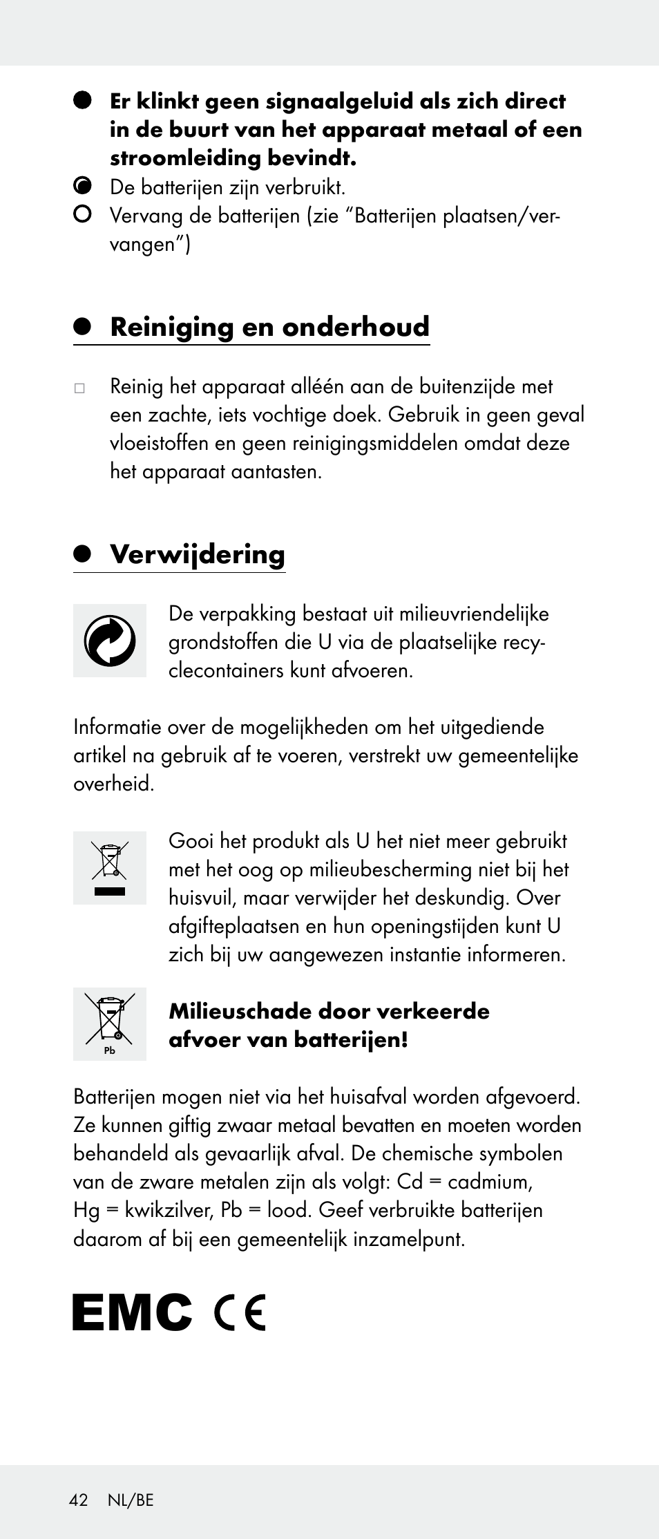 Reiniging en onderhoud, Verwijdering | Powerfix Z31385A User Manual | Page 42 / 49