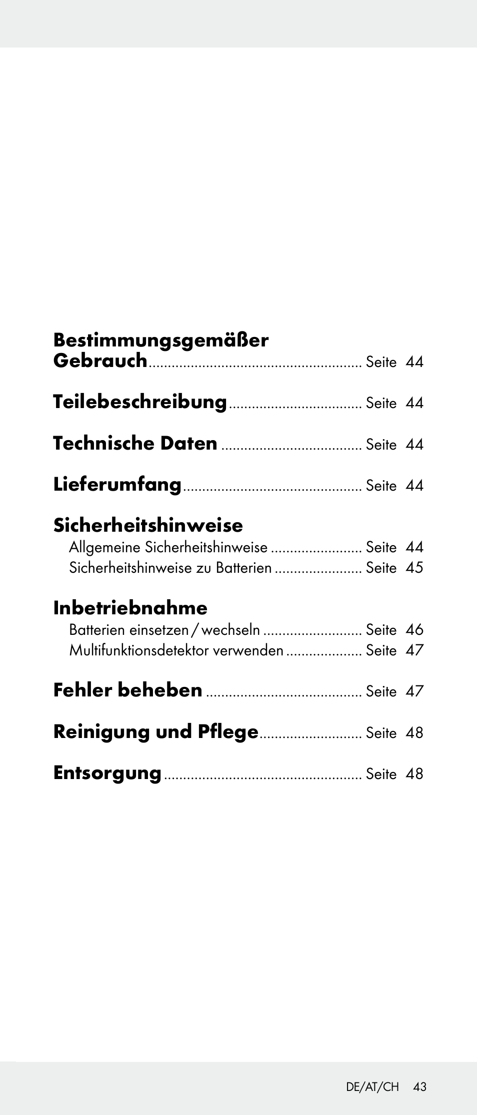 Bestimmungsgemäßer gebrauch, Teilebeschreibung, Technische daten | Lieferumfang, Sicherheitshinweise, Inbetriebnahme, Fehler beheben, Reinigung und pflege, Entsorgung | Powerfix Z31385A User Manual | Page 43 / 49