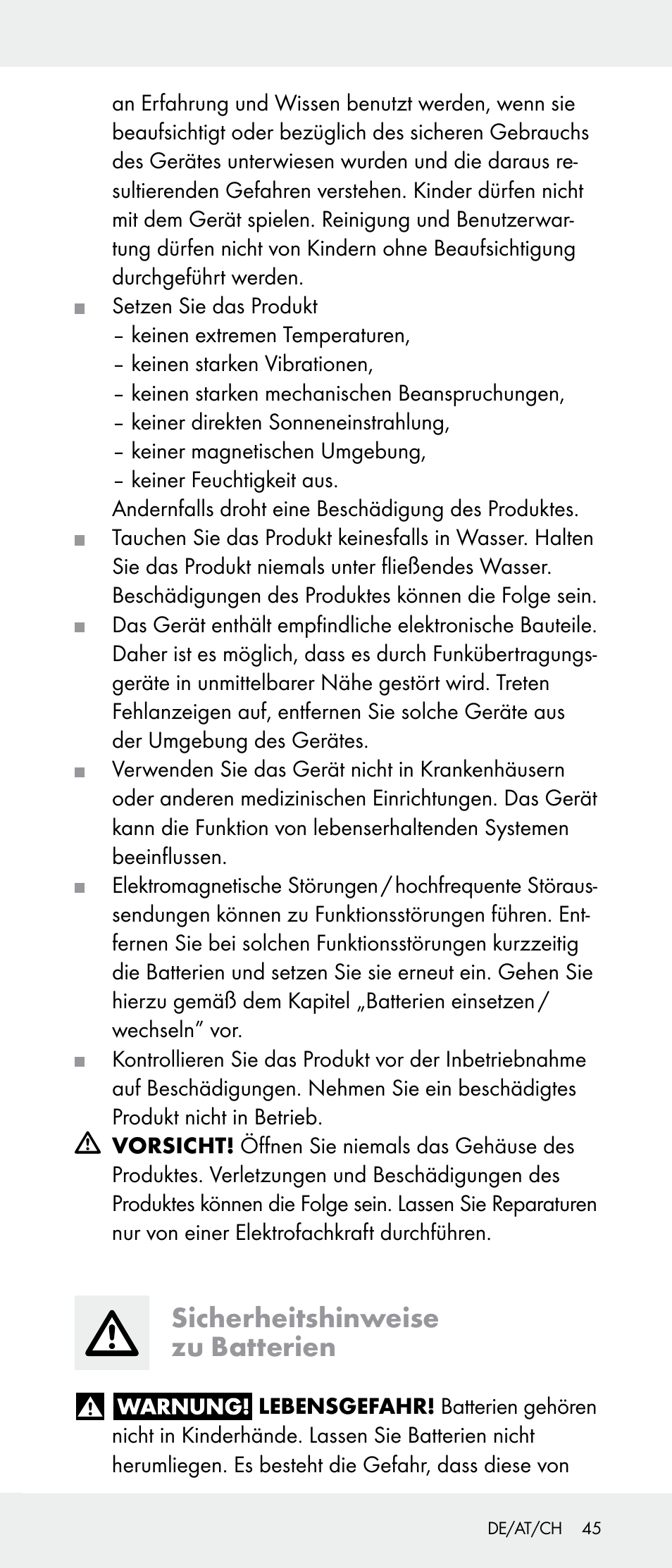 Sicherheitshinweise zu batterien | Powerfix Z31385A User Manual | Page 45 / 49