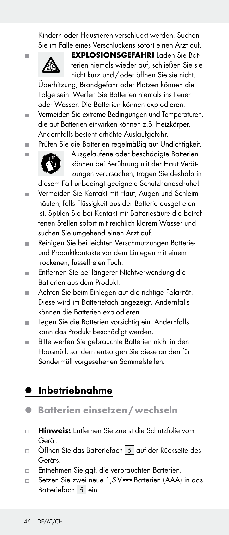 Inbetriebnahme batterien einsetzen / wechseln | Powerfix Z31385A User Manual | Page 46 / 49