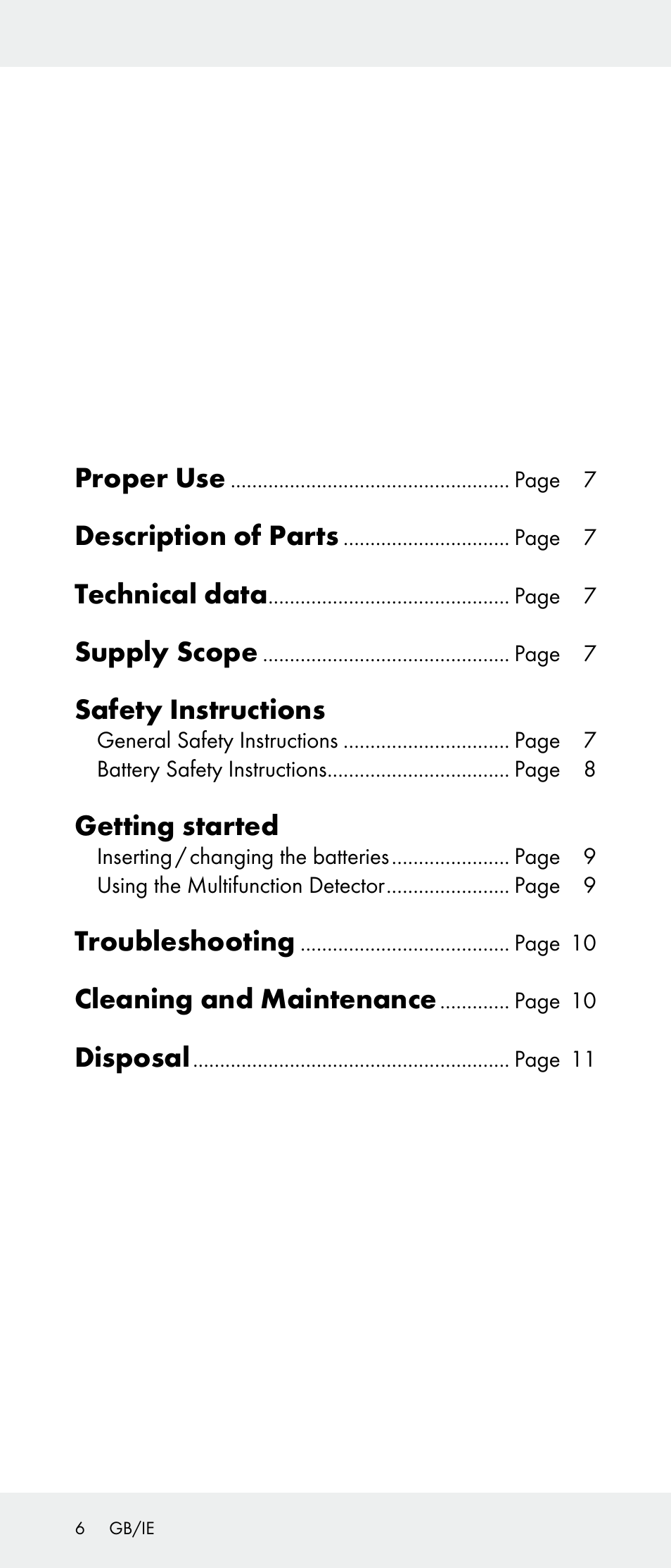 Proper use, Description of parts, Technical data | Supply scope, Safety instructions, Getting started, Troubleshooting, Cleaning and maintenance, Disposal | Powerfix Z31385A User Manual | Page 6 / 49