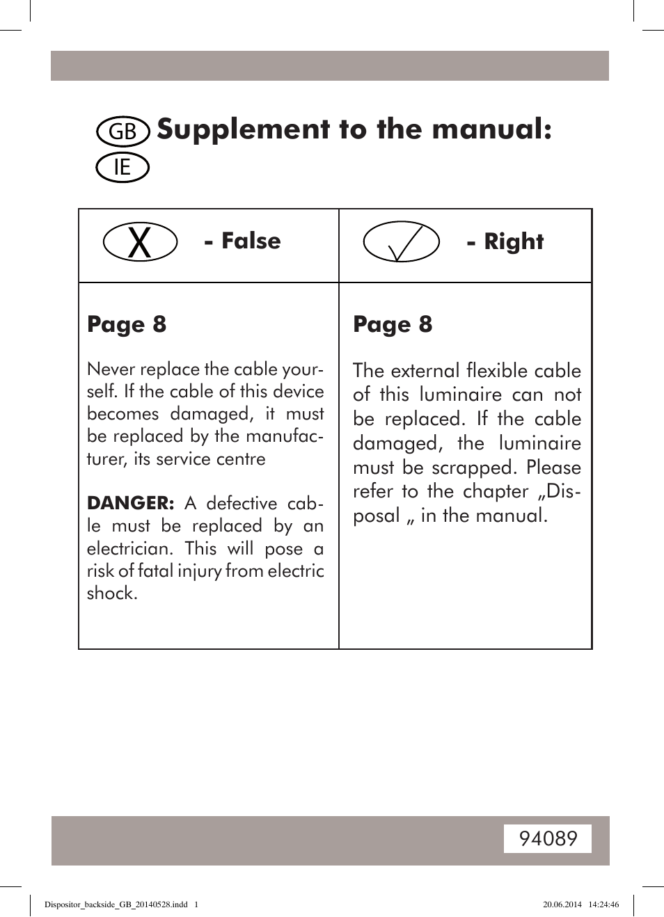 94089_dispositor_back side_gb_20140620, Supplement to the manual | Powerfix Energy-Saving Light User Manual | Page 13 / 13