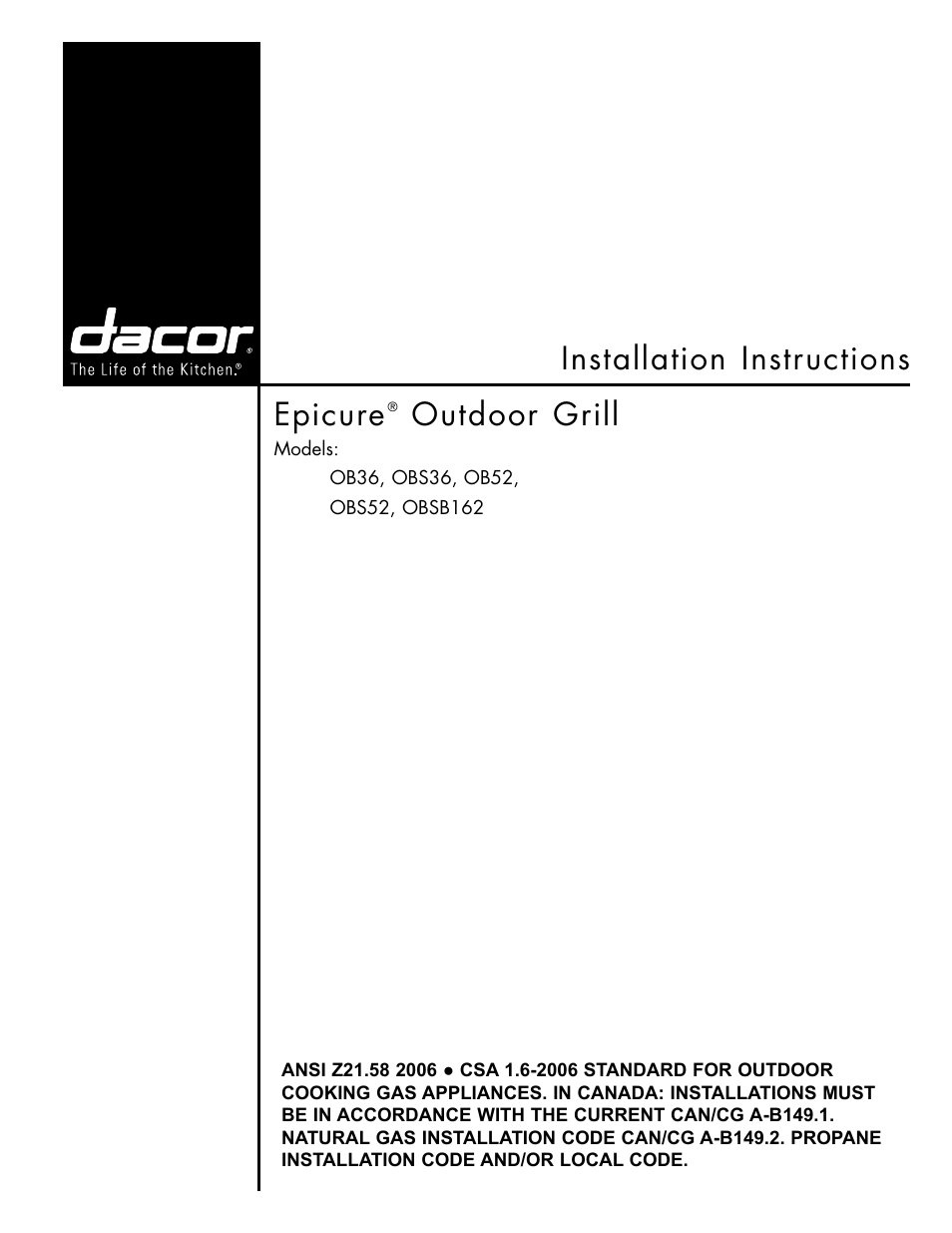 Dacor OB52 User Manual | 20 pages