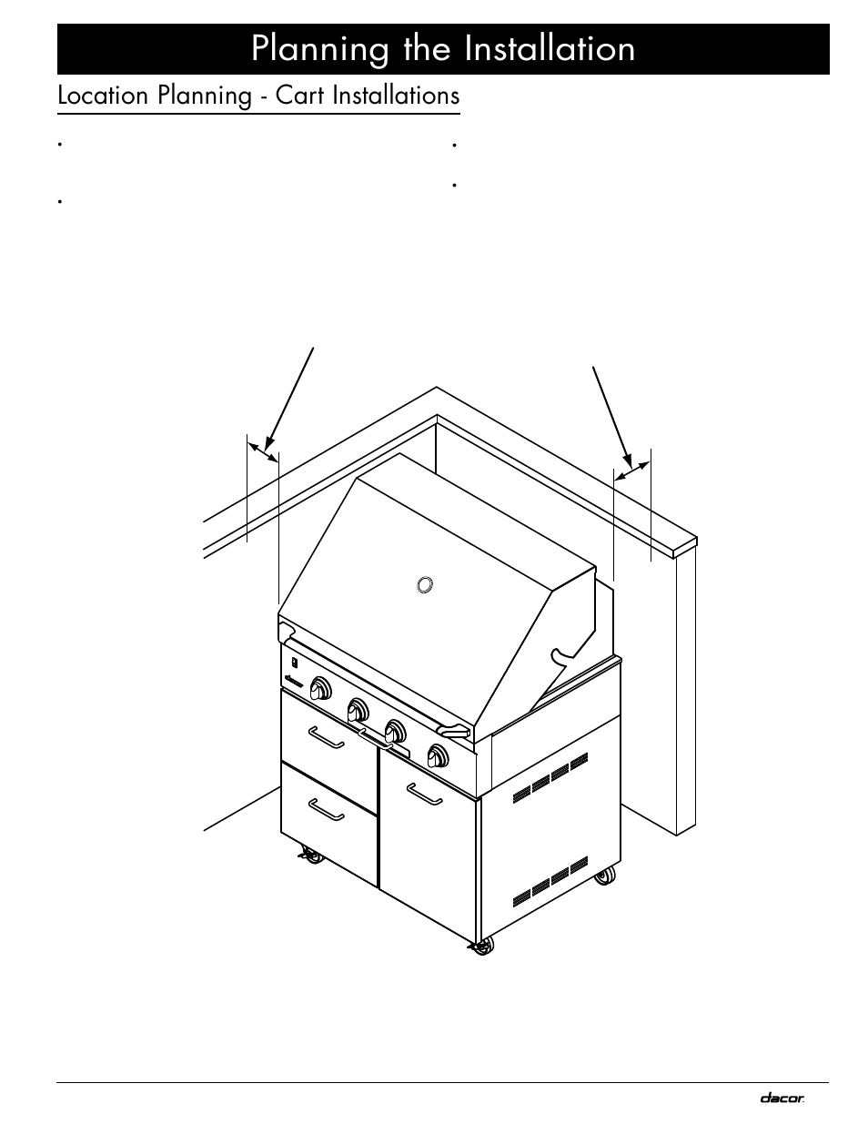 Planning the installation, Location planning - cart installations | Dacor OB52 User Manual | Page 11 / 20