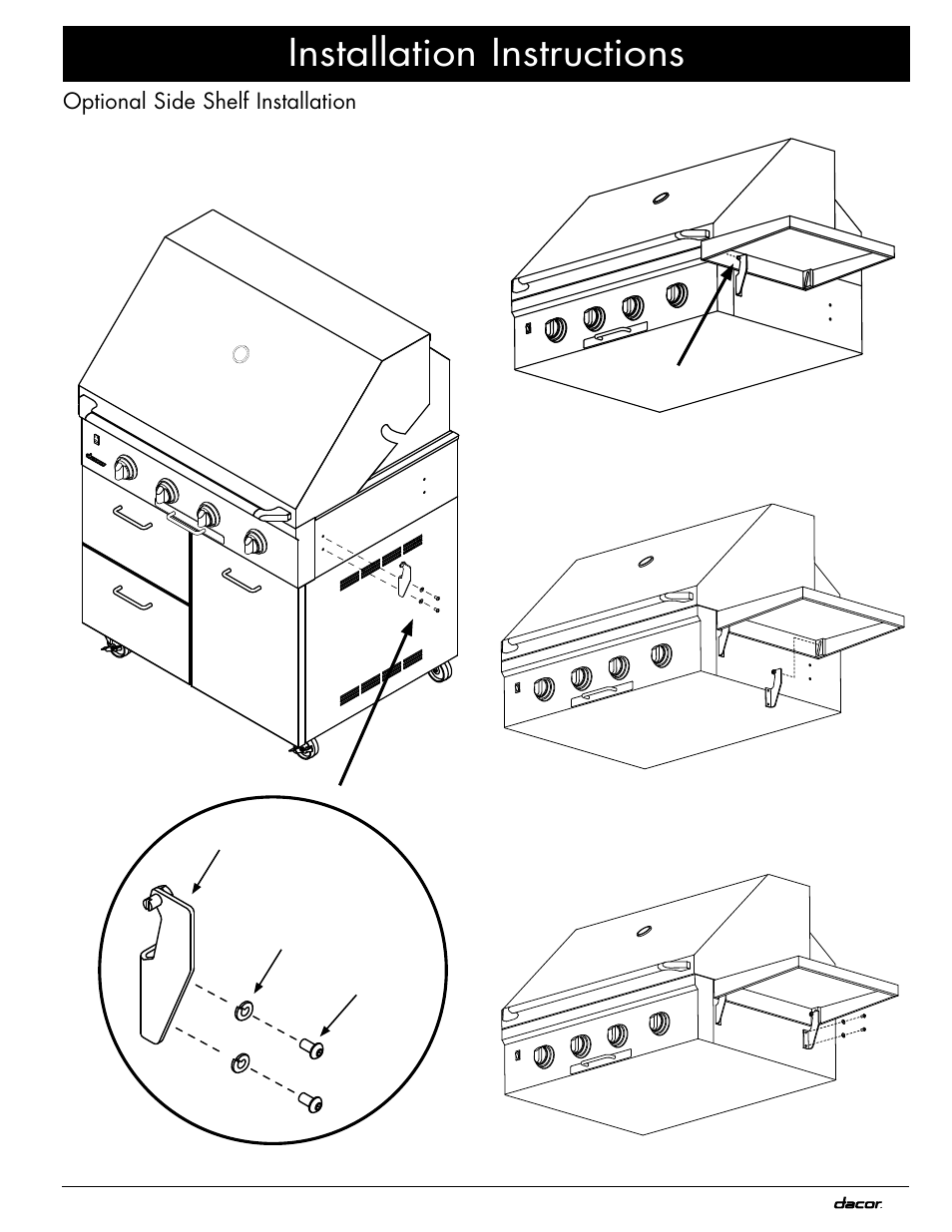 Installation instructions, Optional side shelf installation | Dacor OB52 User Manual | Page 15 / 20