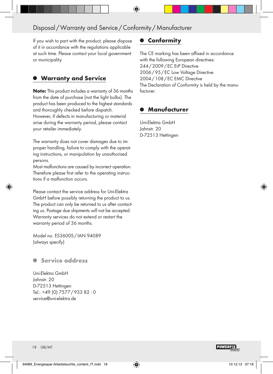 Powerfix Energy-Saving Light User Manual | Page 18 / 28