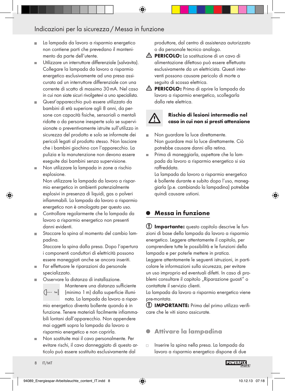 Messa in funzione, Attivare la lampadina | Powerfix Energy-Saving Light User Manual | Page 8 / 28