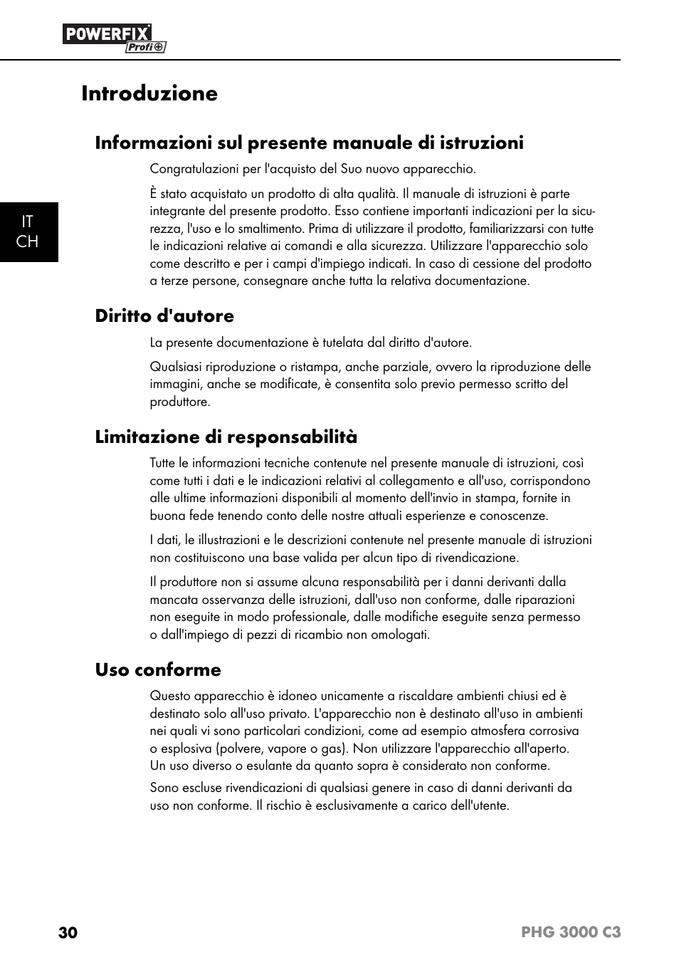 Introduzione, Informazioni sul presente manuale di istruzioni, Diritto d'autore | Limitazione di responsabilità, Uso conforme | Powerfix PHG 2500 C3 User Manual | Page 33 / 59