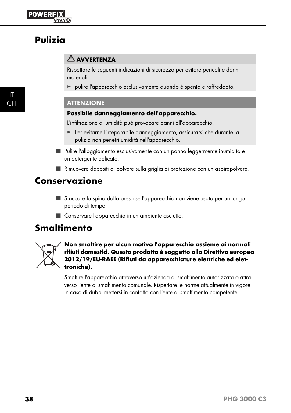 Pulizia, Conservazione, Smaltimento | It ch | Powerfix PHG 2500 C3 User Manual | Page 41 / 59