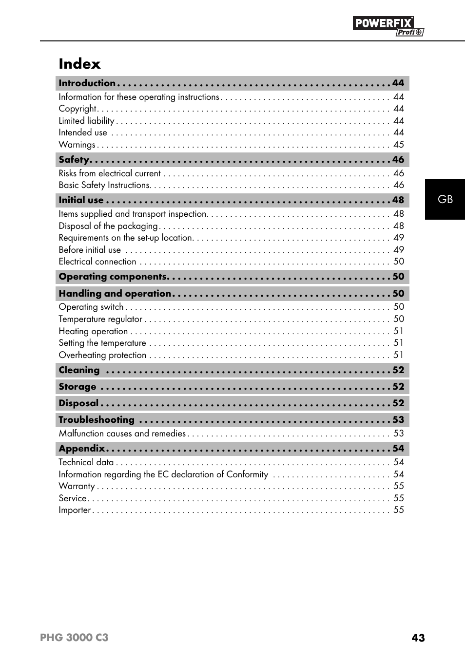 Index | Powerfix PHG 2500 C3 User Manual | Page 46 / 59