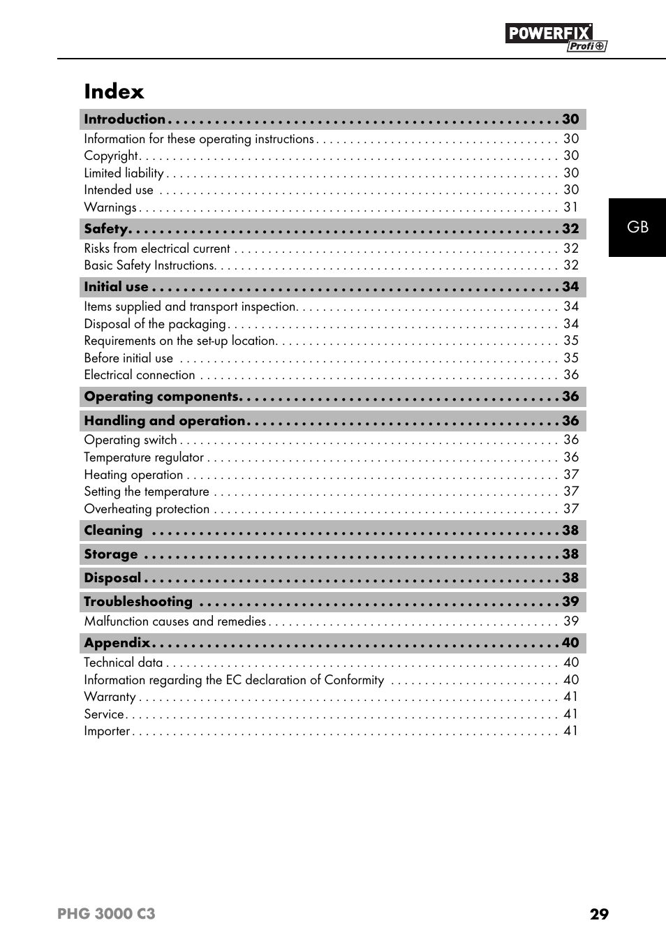 Index | Powerfix PHG 2500 C3 User Manual | Page 32 / 45