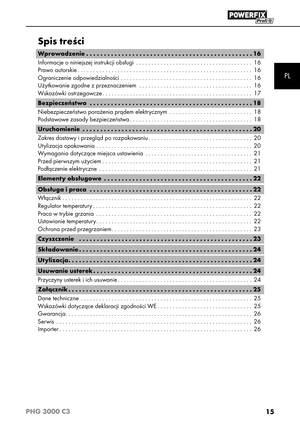 Powerfix PHG 2500 C3 User Manual | Page 18 / 67