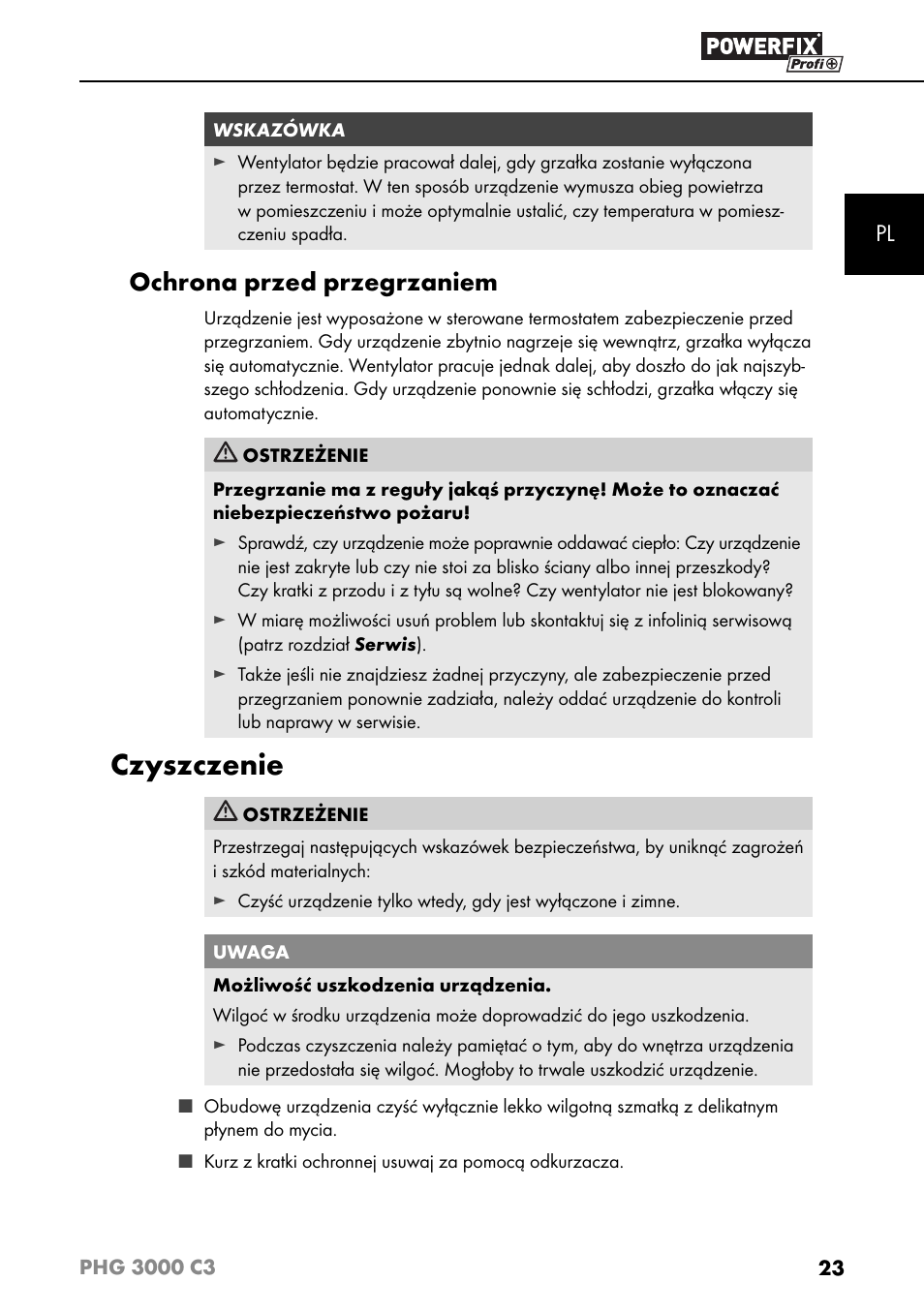 Czyszczenie, Ochrona przed przegrzaniem | Powerfix PHG 2500 C3 User Manual | Page 26 / 67