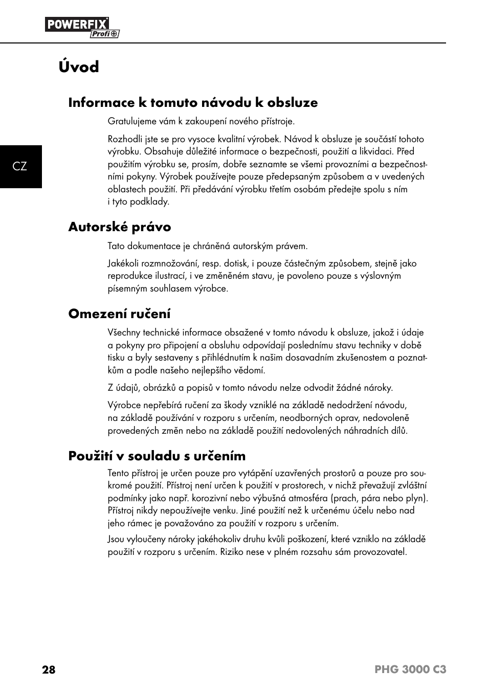 Úvod, Informace k tomuto návodu k obsluze, Autorské právo | Omezení ručení, Použití v souladu s určením | Powerfix PHG 2500 C3 User Manual | Page 31 / 67