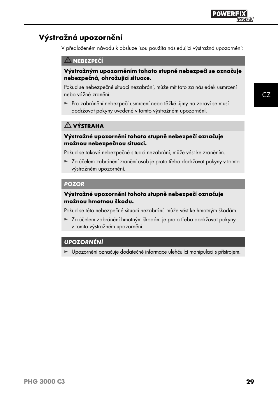 Výstražná upozornění | Powerfix PHG 2500 C3 User Manual | Page 32 / 67