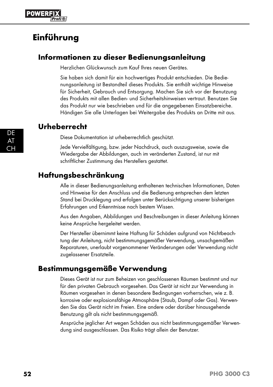 Einführung, Informationen zu dieser bedienungsanleitung, Urheberrecht | Haftungsbeschränkung, Bestimmungsgemäße verwendung | Powerfix PHG 2500 C3 User Manual | Page 55 / 67