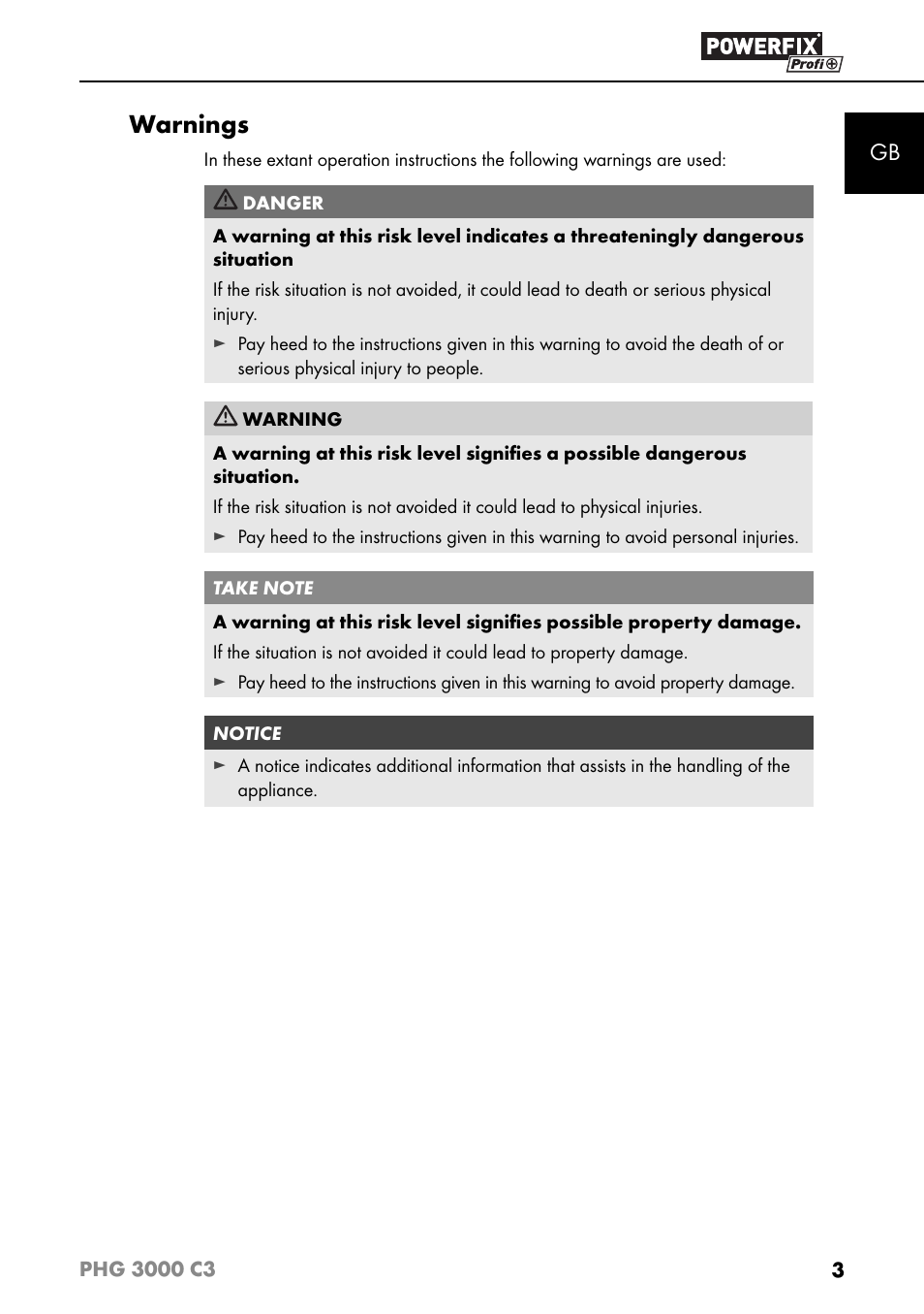 Warnings | Powerfix PHG 2500 C3 User Manual | Page 6 / 67