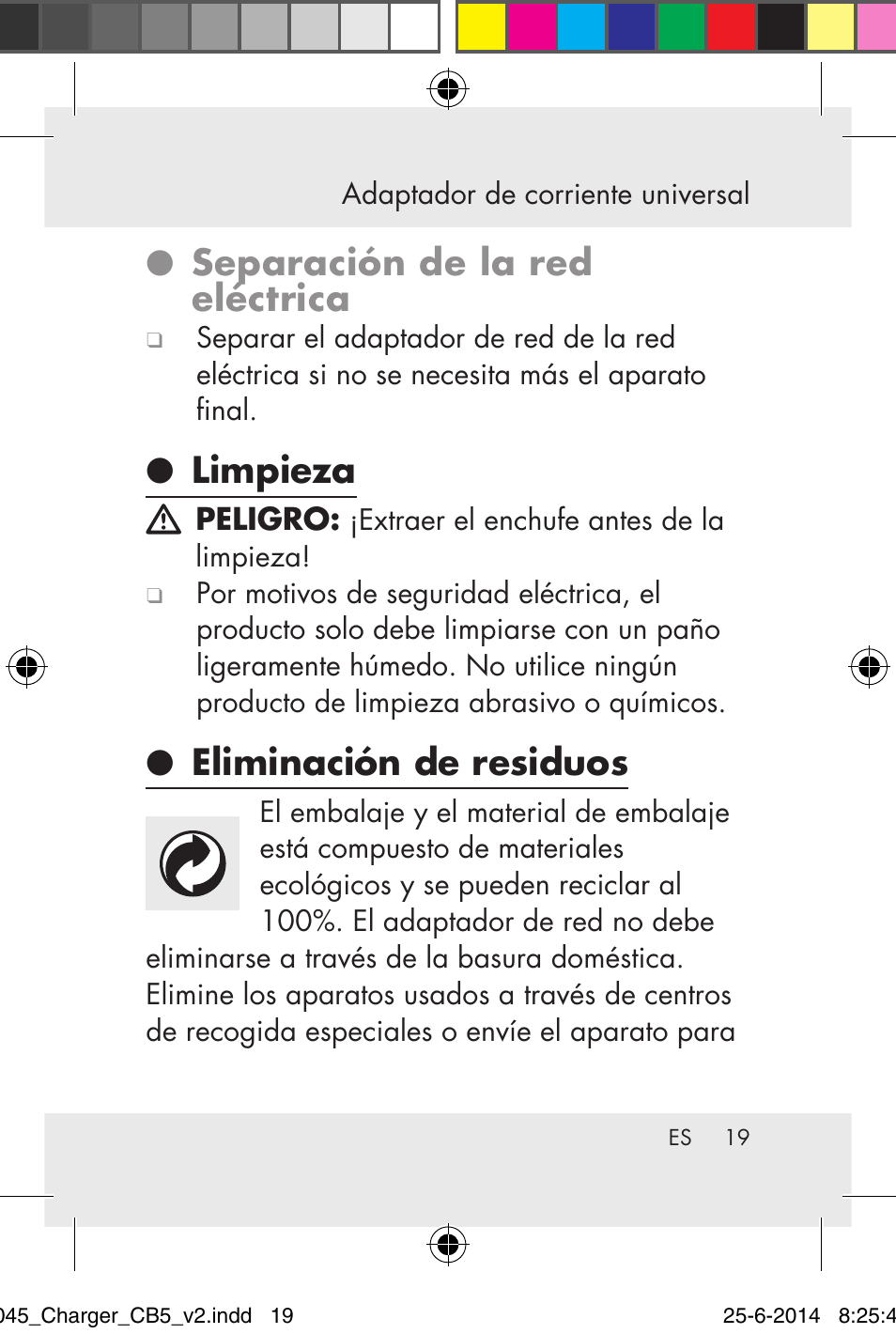 Separación de la red eléctrica, Limpieza, Eliminación de residuos | Powerfix Power Socket Switch User Manual | Page 19 / 93