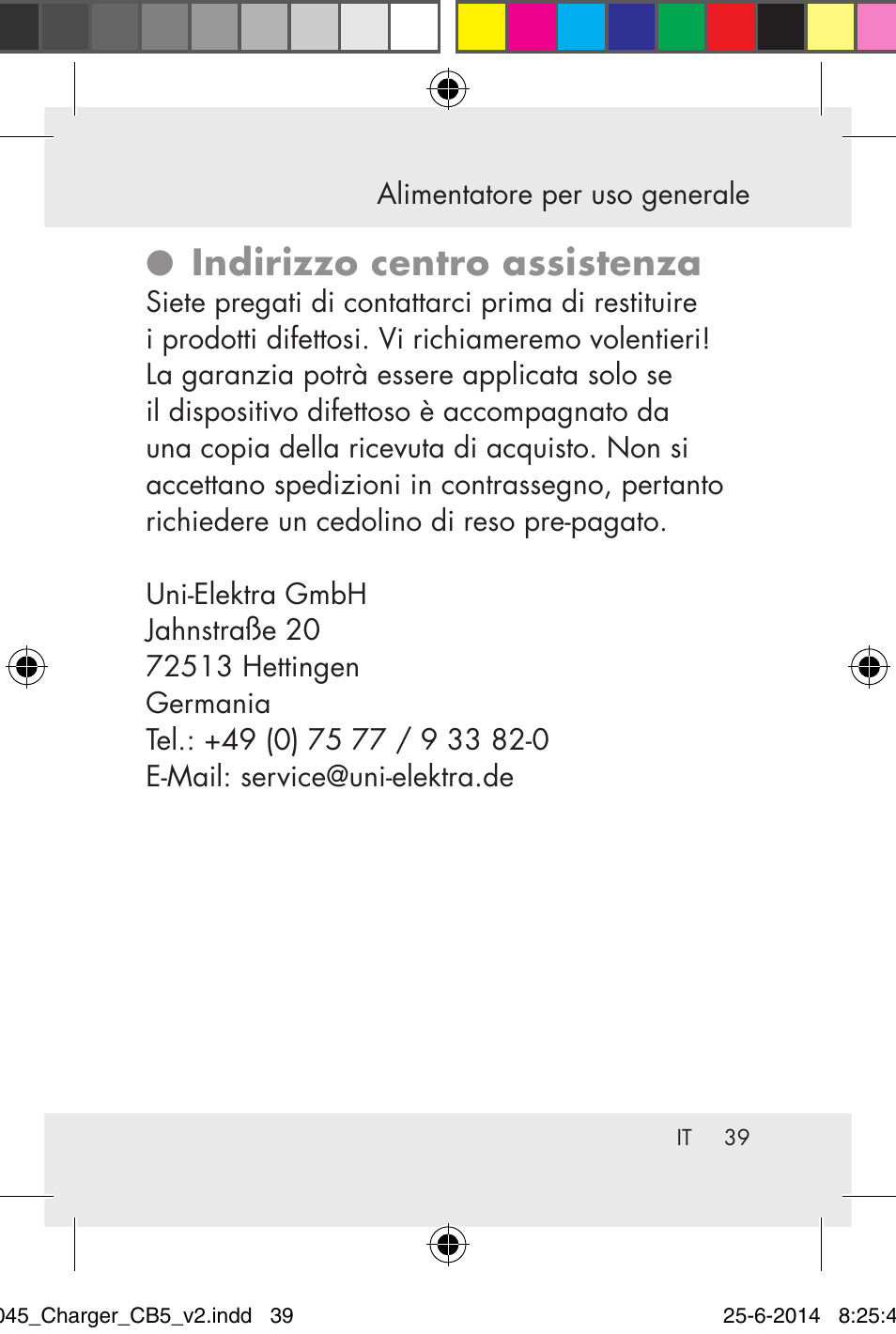 Indirizzo centro assistenza | Powerfix Power Socket Switch User Manual | Page 39 / 93