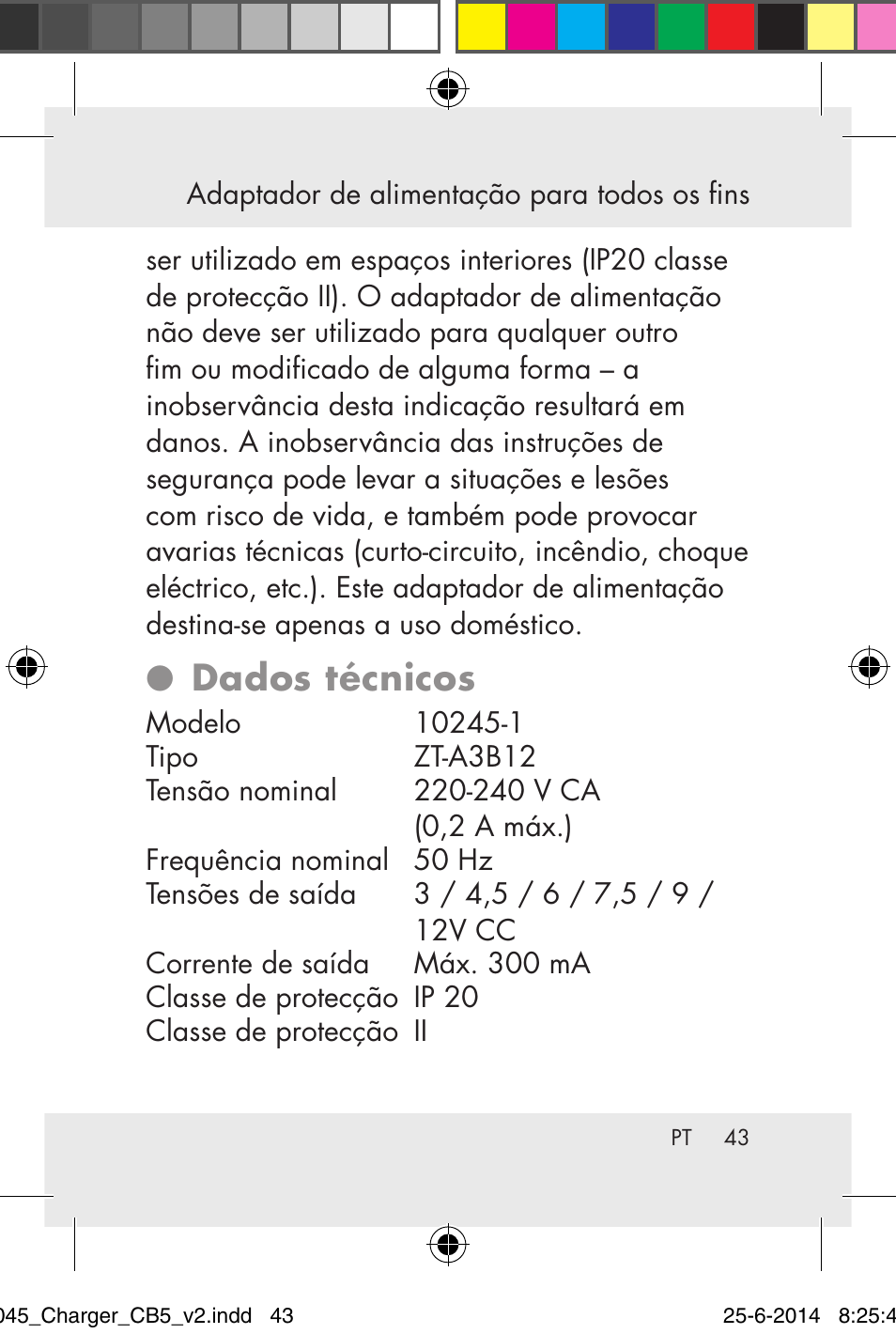 Dados técnicos | Powerfix Power Socket Switch User Manual | Page 43 / 93