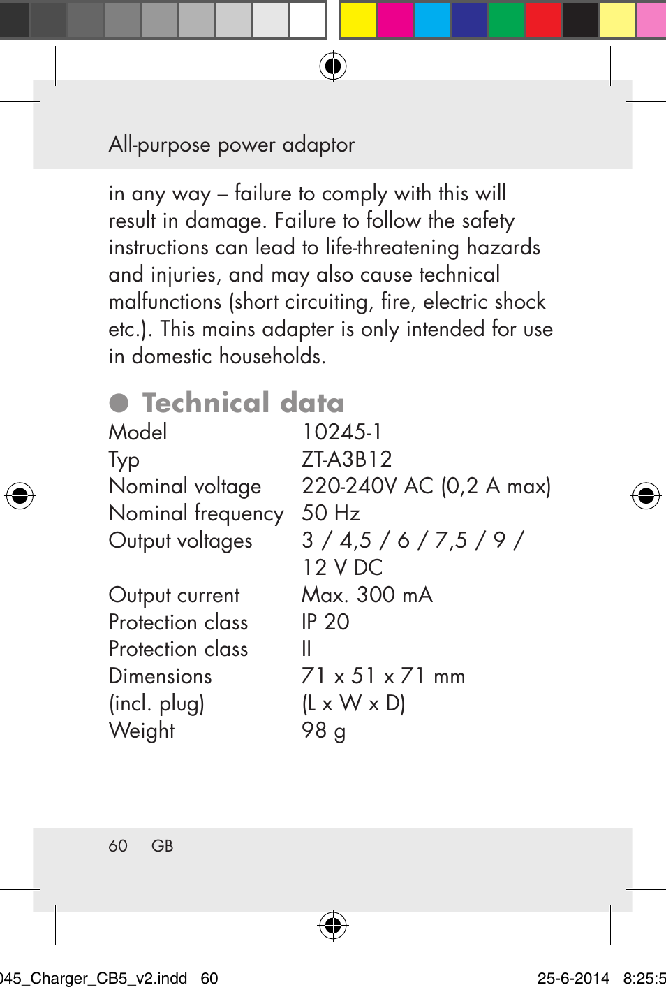 Technical data | Powerfix Power Socket Switch User Manual | Page 60 / 93