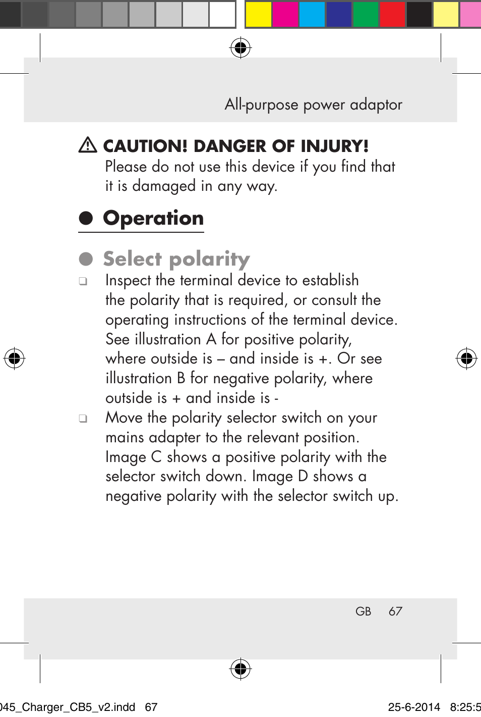 Operation ● select polarity | Powerfix Power Socket Switch User Manual | Page 67 / 93