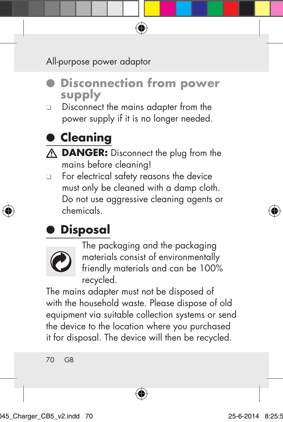 Disconnection from power supply, Cleaning, Disposal | Powerfix Power Socket Switch User Manual | Page 70 / 93