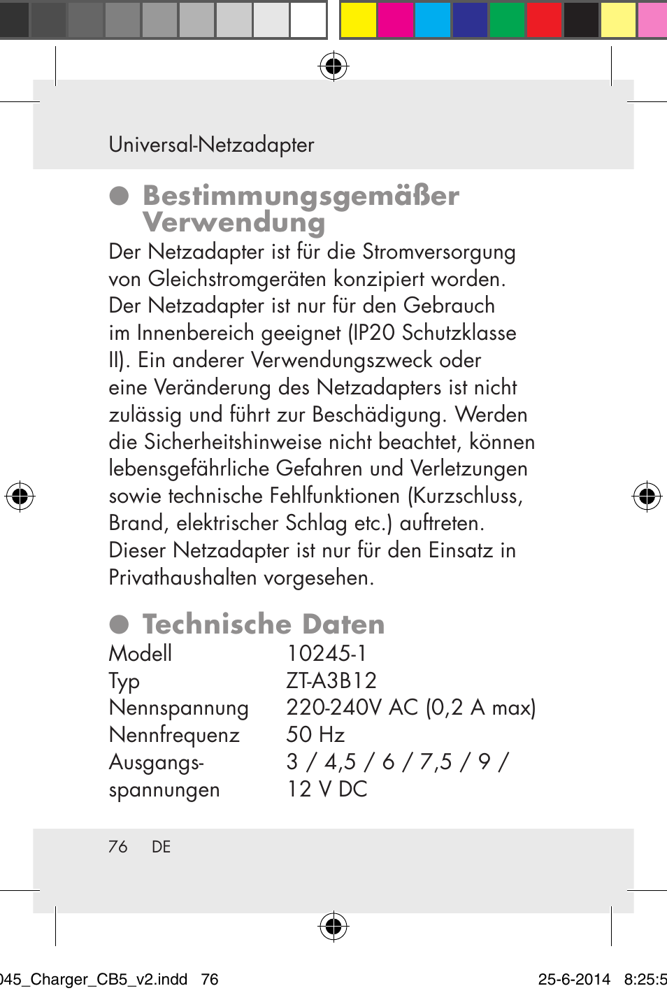 Bestimmungsgemäßer verwendung, Technische daten | Powerfix Power Socket Switch User Manual | Page 76 / 93