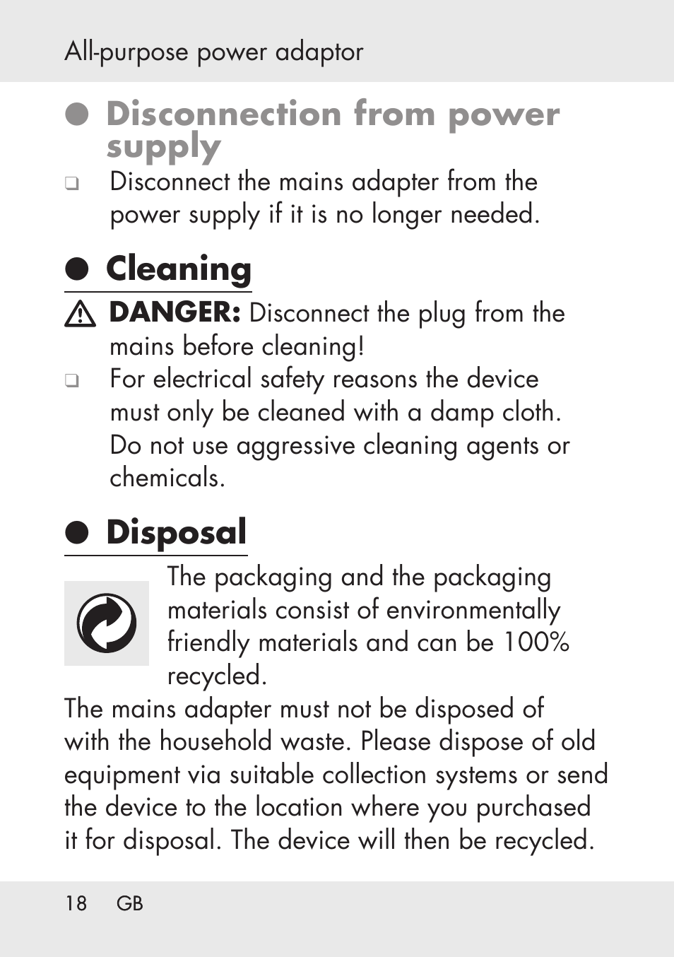 Disconnection from power supply, Cleaning, Disposal | Powerfix Power Socket Switch User Manual | Page 18 / 76