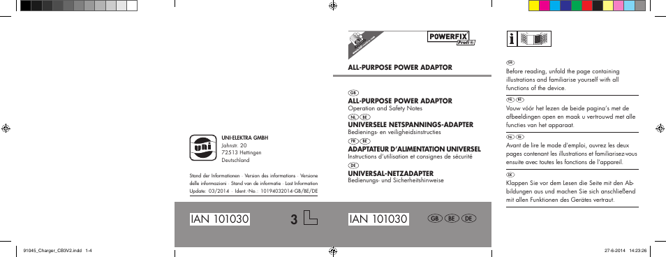 All-purpose power adaptor, Universele netspannings-adapter, Adaptateur d’alimentation universel | Universal-netzadapter | Powerfix Power Socket Switch User Manual | Page 2 / 76