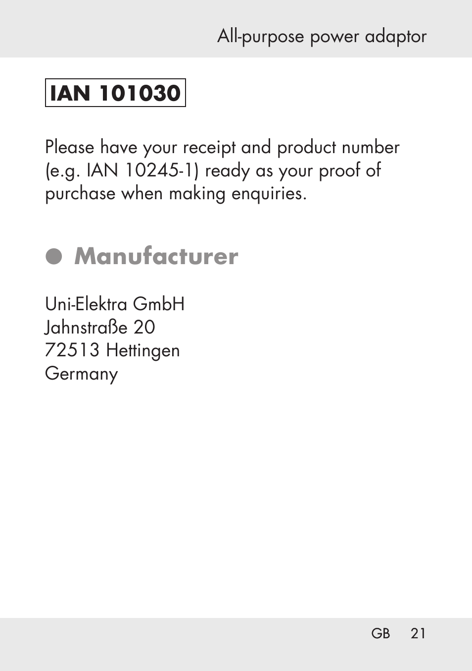 Manufacturer | Powerfix Power Socket Switch User Manual | Page 21 / 76