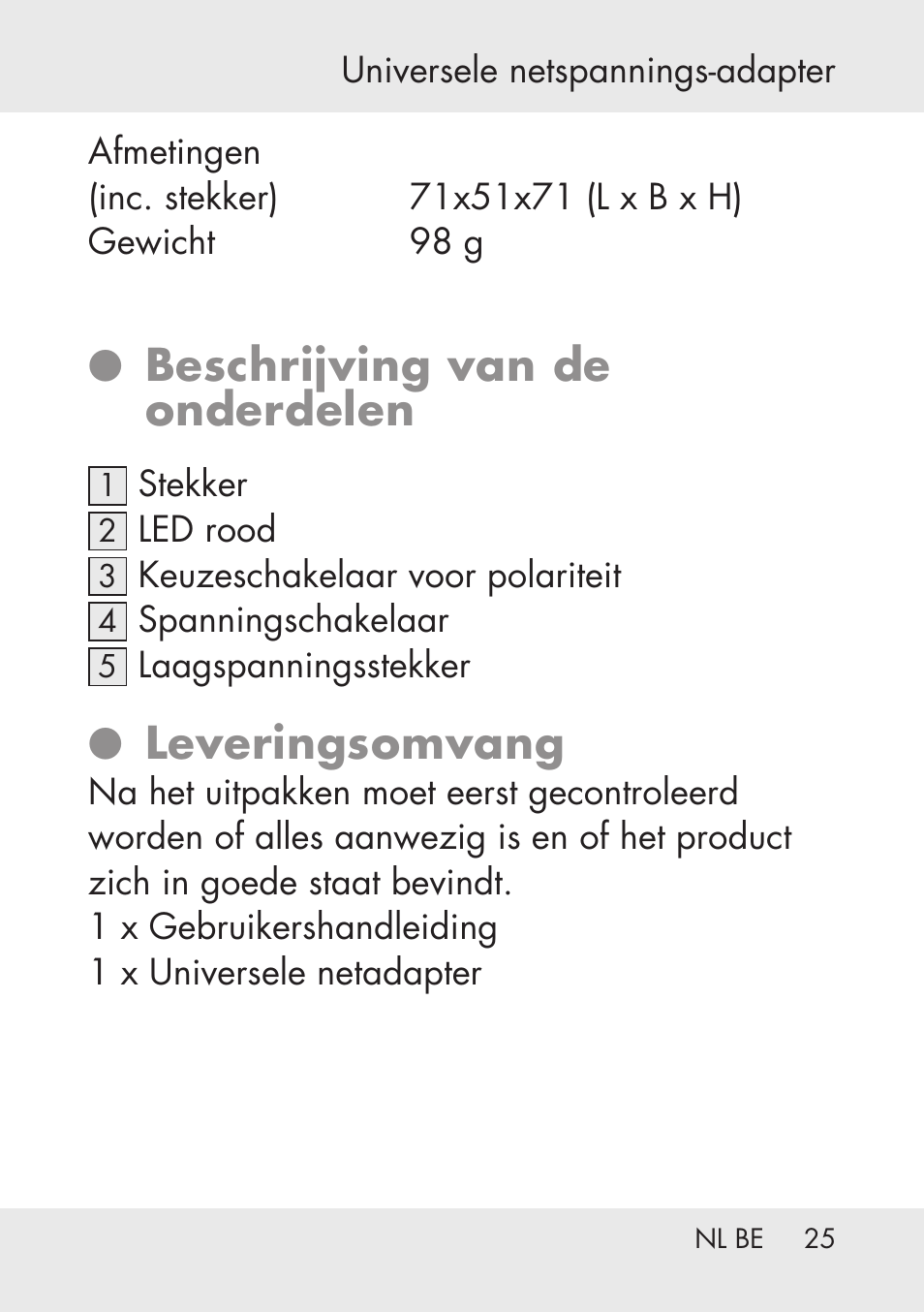 Beschrijving van de onderdelen, Leveringsomvang | Powerfix Power Socket Switch User Manual | Page 25 / 76